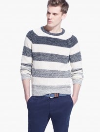 He By Mango Striped Cotton Sweater