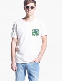 He By Mango Floral-print Chest-pocket T-shirt