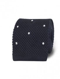 Navy White Spot Knitted Silk Tie