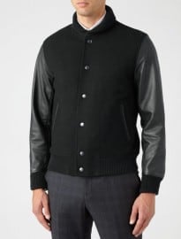 Jigsaw Leather Sleeved Wool Bomber