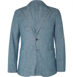 Aspesi Blue Slim-fit Chambray Blazer