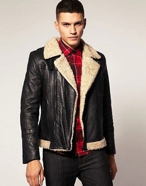 Barneys Button Aviator Leather Skin Jacket