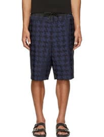 Navy Blue Houndstooth Double-layer Shorts