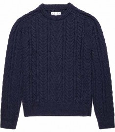 Reiss Chesterfield Heavyweight Cable Crew Knit Russian Blue