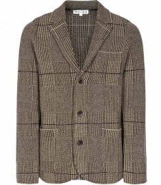 Reiss Modena Check Knitted Blazer Latte
