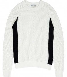Reiss Franko Colour-blocked Cable Knit Jumper Ecru