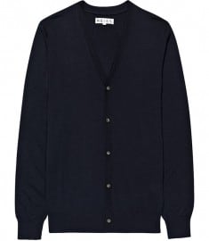 Reiss Dennis Mercerised Wool Cardigan Navy