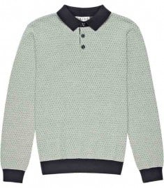 Reiss Whitbourn Vintage Geo Jacquard Polo Knit Airforce Blue
