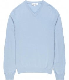 Reiss Harp Cashmere V-neck Jumper Duck Egg