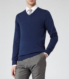 Reiss Jude V-neck Cotton Jumper French Blue