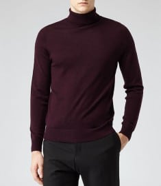 Reiss Crow Roll Neck Merino Jumper Burgundy