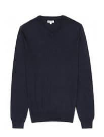 Reiss Alto V-neck Merino Wool Jumper Navy