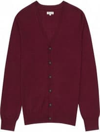 Reiss Dennis Merino Wool Cardigan Berry