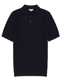 Reiss Chapel Ribbed Polo Shirt Navy