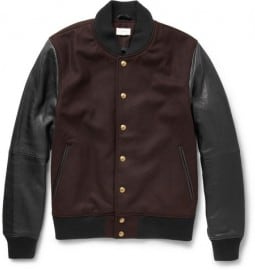 Club Monaco Leather And Wool-blend Bomber Jacket