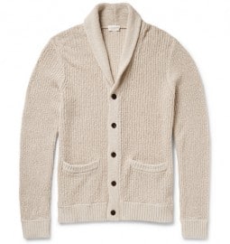 Club Monaco Ribbed Cotton And Linen-blend Shawl-collar Cardigan