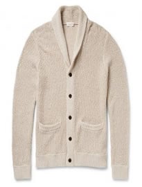 Club Monaco Ribbed Cotton And Linen-blend Shawl-collar Cardigan