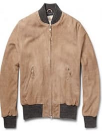 Club Monaco Golden Bear Suede Bomber Jacket
