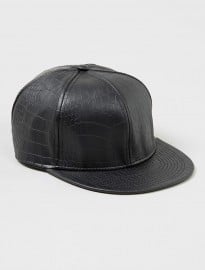 Topman Black Leather Look Snake Snapback Cap