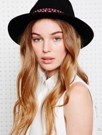 Printed Trim Panama Hat In Black
