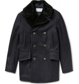 Private White V.c. Manchester Shearling Collar Wool Peacoat