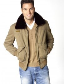 Cotton Zip-up Bomber Jacket With Faux Fur Collar