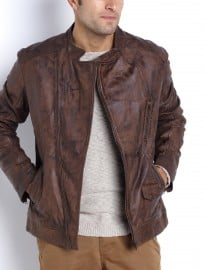 Biker-style Lined Leather Blouson Jacket With Pockets