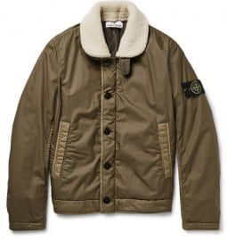 Stone Island Shearling-trimmed Coated Cotton-muslin Bomber Jacket