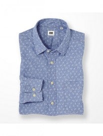 Uniqlo Men Chambray Printed Long Sleeve Shirt A