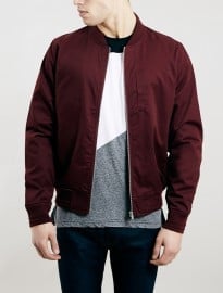 Topman Burgundy Cotton Bomber Jacket