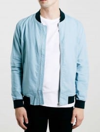 Topman Blue Linen Bomber Jacket
