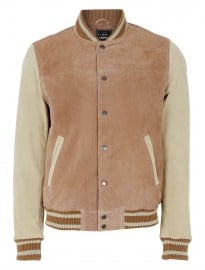 Topman Stone Suede Tipped Bomber Jacket