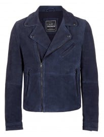 Topman Navy Suede Biker Jacket