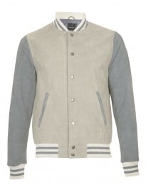 Topman Grey Blue Suede Tipped Bomber Jacket