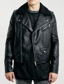 Topman Black Borg Collar Biker Jacket