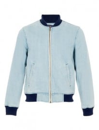 Topman Bleach Denim Ribbed Bomber Jacket