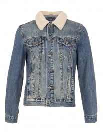 Topman Denim Jacket With Detachable Borg Collar