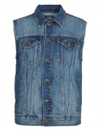Topman Mid Wash Denim Gilet