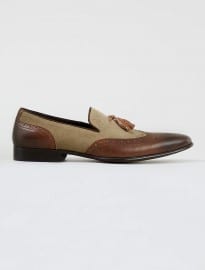 Topman Dune Applaud Mixed Leather And Canvas Tassel Loafers 