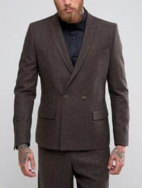 Asosbrown Double Breasted Herringbone Suit