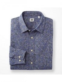 Uniqlo Men Chambray Printed Long Sleeve Shirt C