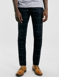 Topman Navy Check Stretch Skinny Chinos