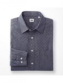 Uniqlo Men Chambray Printed Long Sleeve Shirt D