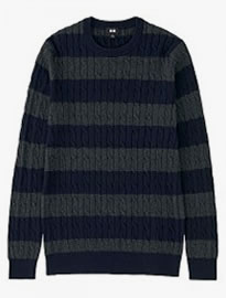 Uniqlo Men Cotton Cashmere Cable Crew Neck Striped Sweater