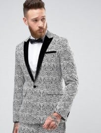 Asos Slim Suit In Black And White Baroque Jacquard