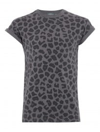 Topman Grey Denim Wash Leopard High Roll T-shirt