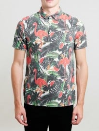Topman Flamingo Print Polo Shirt
