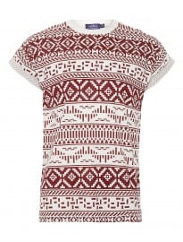 Topman White & Burgundy Patterned Printed T-shirt