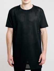 Topman Black Longer Length Mesh T-shirt