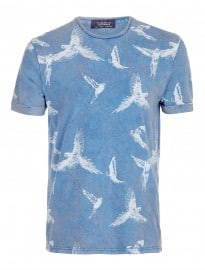Topman Blue Denim Wash Birds T-shirt